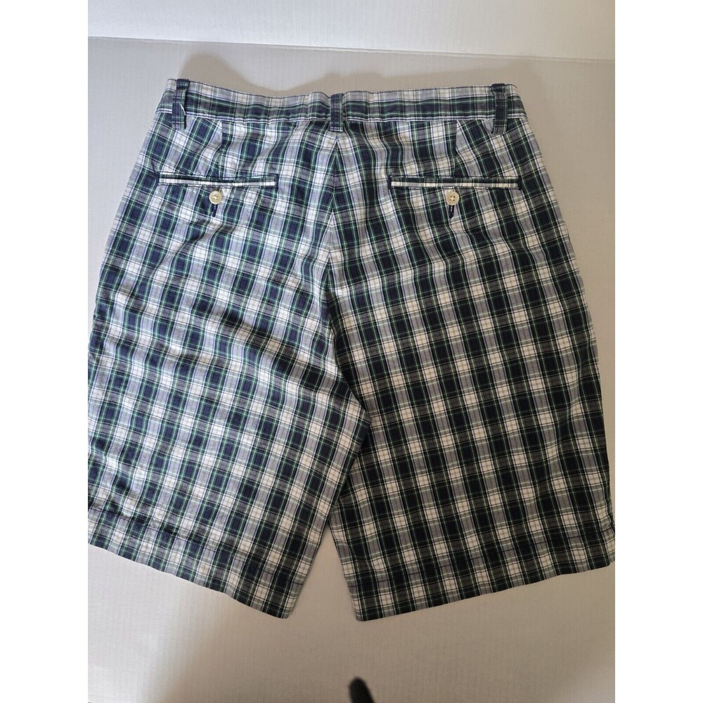 Polo Ralph Laren Mens Size 30 Plaid Bleecker Shorts Green Blue White Flat Front